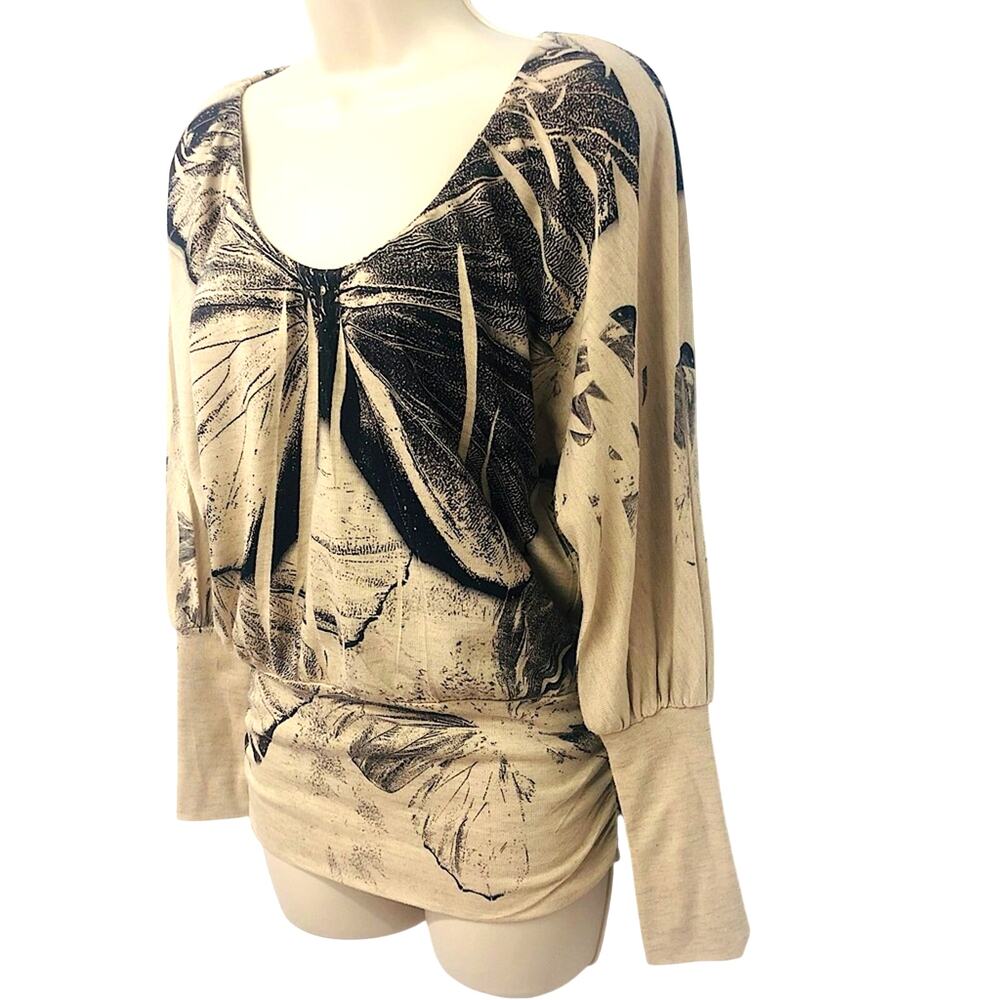 American Rag Blush Black Graphic Butterfly Print Top  Dolman Long Sleeves